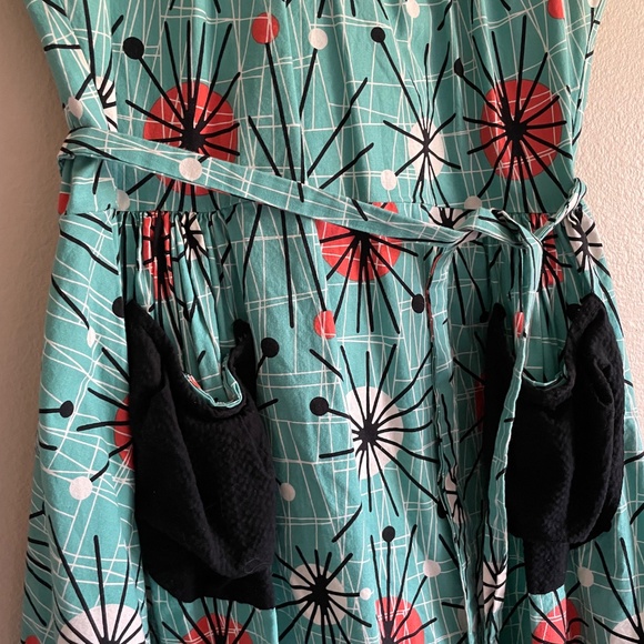 Michael Miller Atomic Print Wrap Dress with Pockets1950s Reproduction - Picture 2 of 9